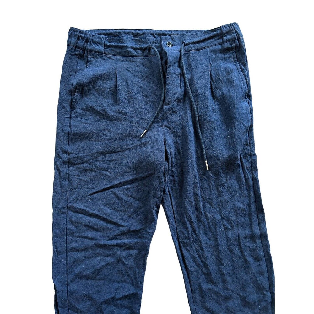 Mens Medium ESNTLS Navy Drawstring Tapered Pants‎ Button Fly